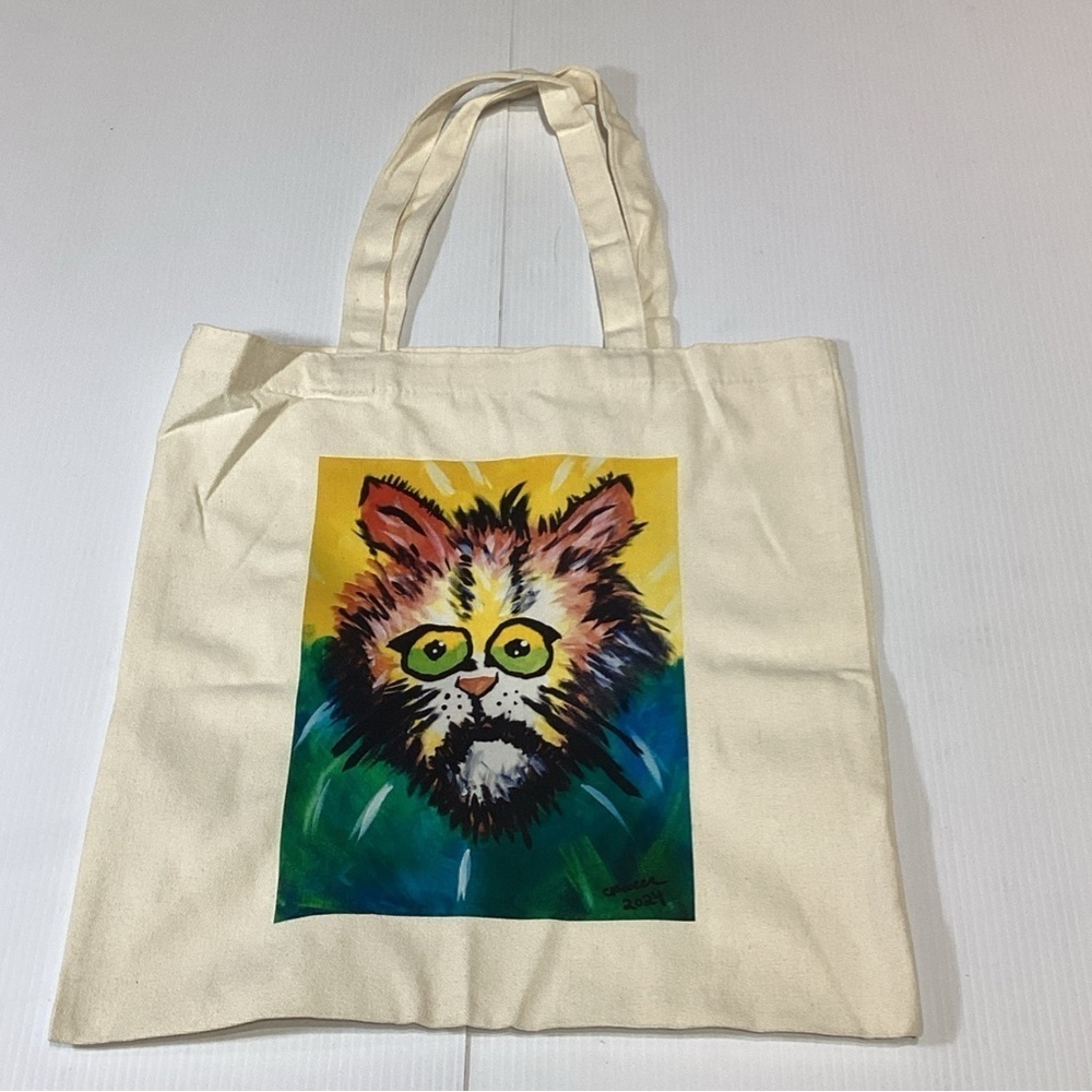 “Gnarly Cat” Cotton Shoulder Tote Shopper Bags Reusable Cat Handmade Unique